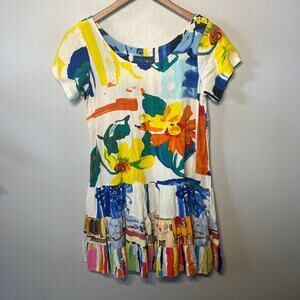 Jams World Dress Hattie Rayon Abstract Colorful Floral Patchwork Tiered Ruffle S